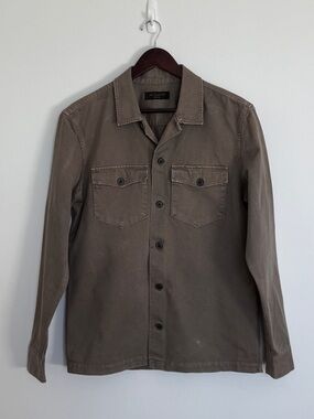 AllSaints Distressed Taupe Collared Button Jacket